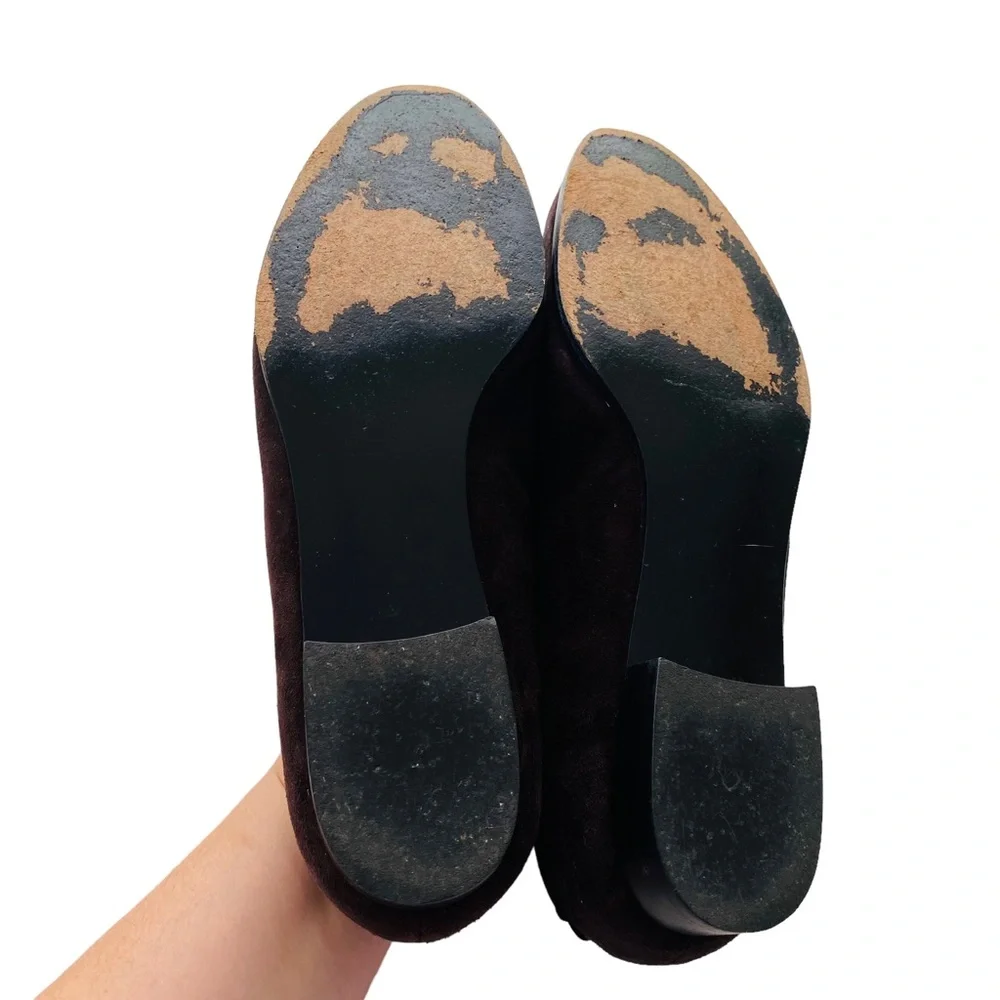 Stuart Weitzman Vintage Chocolate Suede Leather Flat‎ Bow Loafers